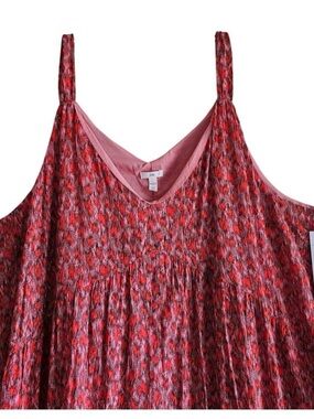 Joie Red and Pink XL Printed V-Neck Sleeveless Camisole
